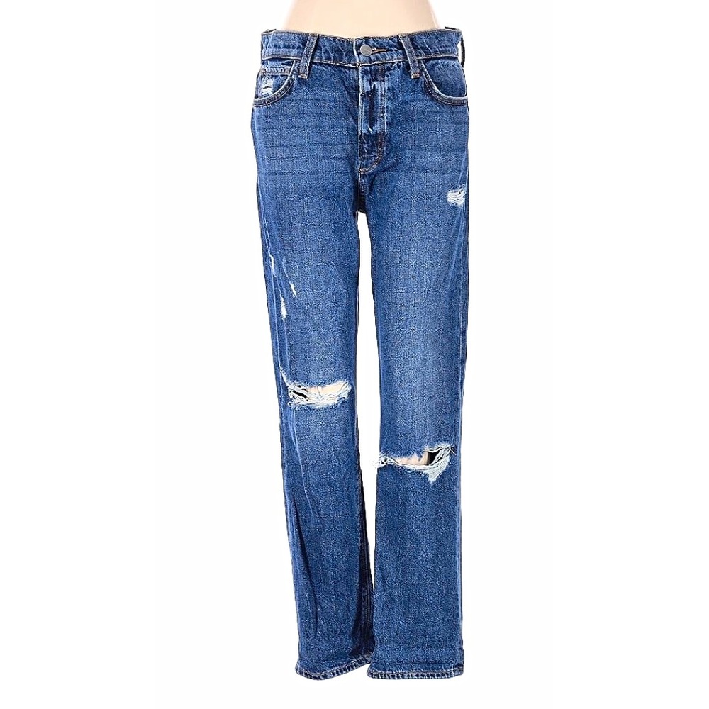 Joe's Womens Medium Wash Blue Distressed Straight Leg Mid Rise Cotton Jeans